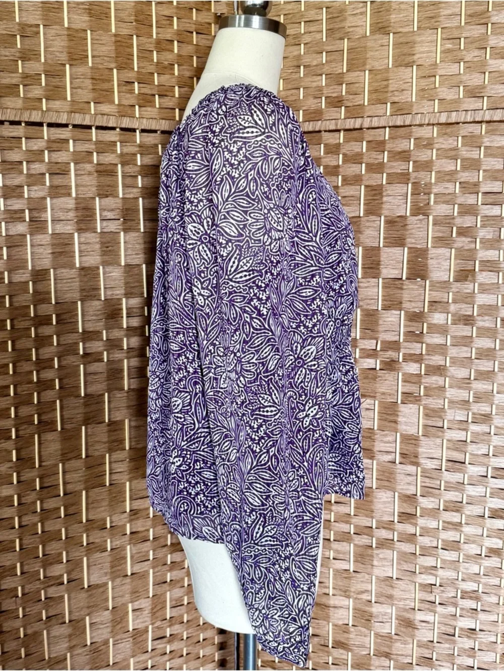 NWOT purple & white LOFT babydoll top M - Picture 5 of 12